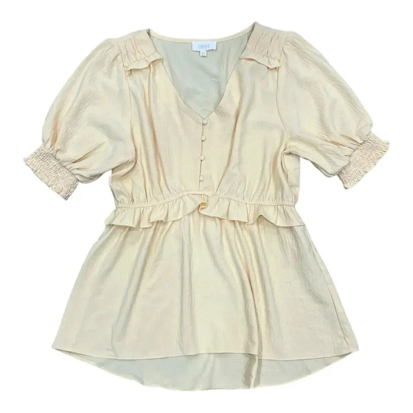 Oddy Yellow Smock Sleeve Ruffle Crepe Blouse L - Picture 1 of 4